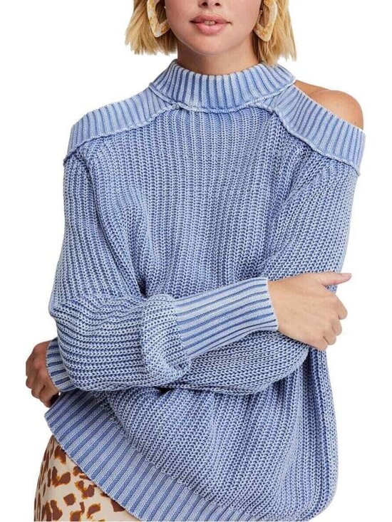 Free People Sweaters - Free People Half Moon Bay Crew Neck Knit Sweater - Blue, Small, New With tag